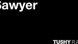 tushyraw tiny sawyer stretches tight ass with huge cock for wild ride
