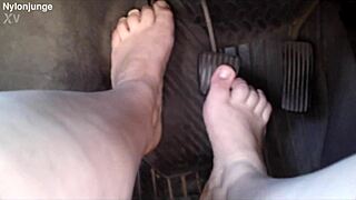 zeraphine73 shows off her sexy feet in socks outdoors, pure chubby fetish in the car