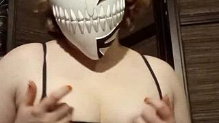 Petite babe in pantyhose teases with big tits solo