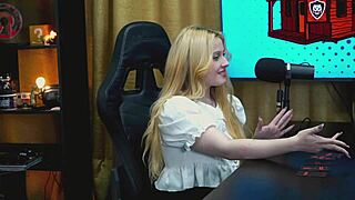 A Branquinha da Viamms Bent Over on Podcast Table Showing Tight Pussy