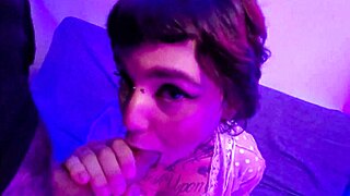 Cute Alt Teen Bangs Lucky Guy Until Her Mouth Overflows with Cum