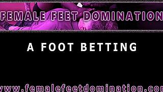 Dominant brunette forces dirty socks and barefoot smelling in femdom trailer