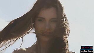 Petite Russian Kate Chromia Strips Outdoors, Revealing Small Tits in Solo Show