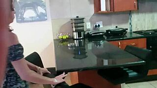 Petite Pussy Flashing Upskirt While Smoking in Kitchen