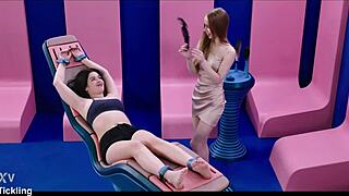 Cute Brill Angel says, Tickle me more! while tied up with Nata Gold.