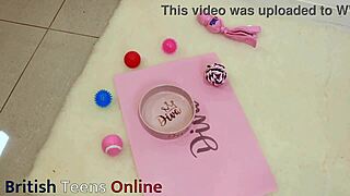 submissive young beauty eats cum from a bowl in a daring first-time act