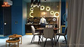 sexy housekeeper rides her boss with tight anal for service