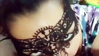 Watch her give a masked deepthroat blowjob.