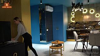 sexy housekeeper rides her boss with tight anal for service