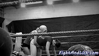 Big-Titted Eurobabe Wrestles and Licks Lesbian Beauty in 69