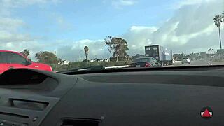 driving stick barefoot, this brunette's got wild feet in public