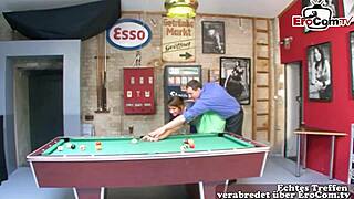 this curvy german teen with big tits gets slammed hard on a billiard table.
