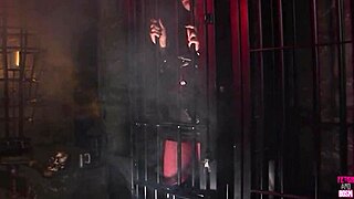 two lesbian vampires experience intense orgasms while penetrating each other with a large dildo in stockings