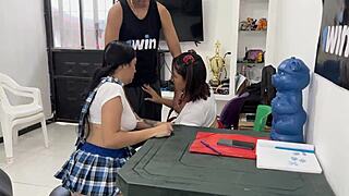 Latina Girls Get Fucked In Classroom Trio
