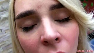 Blonde tranny Carol Penelope plays with rubber cock solo