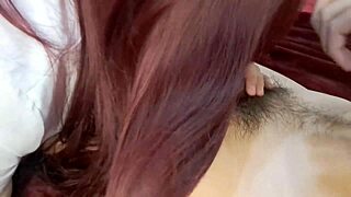 Sexy asian babe in cosplay gives homemade blowjob with cum in mouth