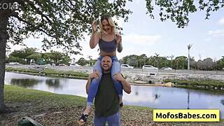 petite blondie teen seduced by muscular bald dude near lake with joey white and jmac