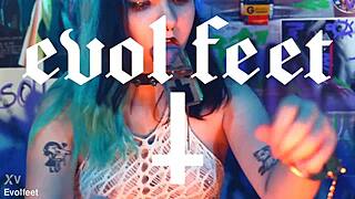 Bratty footjob training with big tits and foot worship in strapon play