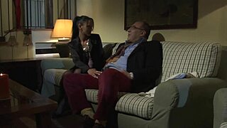 She gives the old man a blowjob, then watches him fuck.