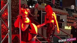 uhh, fat chica from crowd on stage gets wax poured, ouch