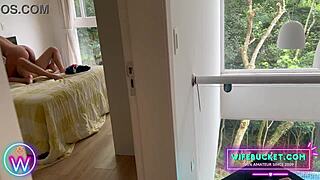 Amateur milf spies on step-sister seducing husband in parents bedroom, homemade passion unfolds