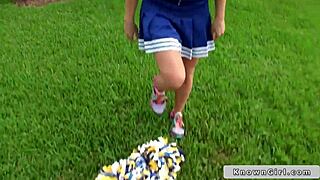 Busty cheerleader flashing boobs outdoor, dang I’m shook