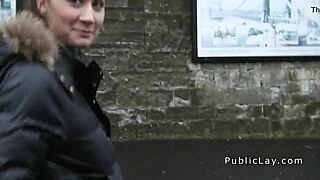 hey, euro brunette flashing her body in public for some quick cash