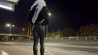 Trans Olivia flashes dick and ass in public street exhibition