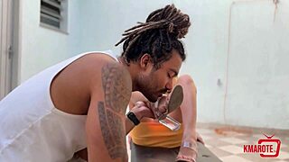 morena uses feet for handjob and gets all cummed on.