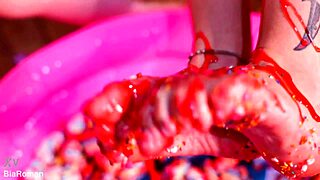 Making Her Feet Totally Messy with Moaning Goddess in Femdom Toe Play