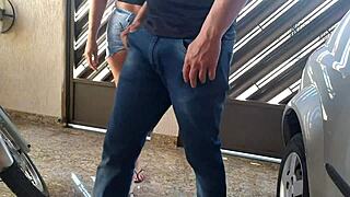 Curvy neighbor in tight jeans teases everyone on street