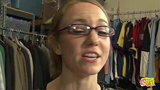 Nerdy brunette tutor surprises lusty blonde lesbian with big sex toy during naughty beaver session