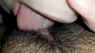 Intimate Lesbian Hairy Pussy Eating in Close-Up Detail