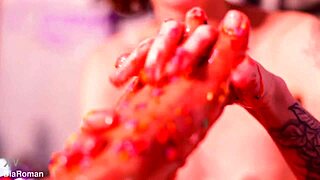 Making Her Feet Totally Messy with Moaning Goddess in Femdom Toe Play