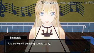 Watch Bismarck engage in intense anime workout sessions that push her limits.