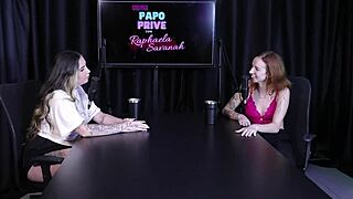 Redhead lesbian masseuse eats client's trimmed pussy