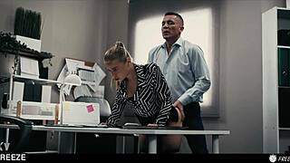 Slutty blonde craves her dream interview while boss freezes time to bang