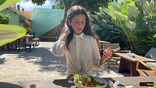 Ever seen someone eat cafe food with cum on their face publicly?