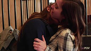 Lesbian Brunettes Licking Clits in Horse Stable