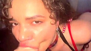 Frisky curly-haired slut gets a facial after getting stuffed