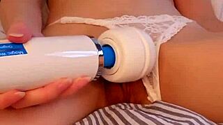 Tiny amateur asian maid strips and cums hard on puffy pussy