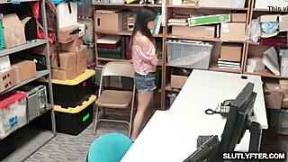Hey, that shoplifter teen Jasmine Gomez finally gets her hardcore blowjob punishment in the shop.