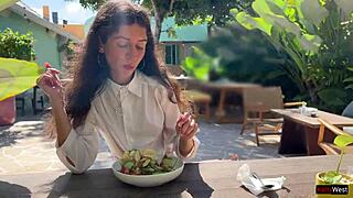 Ever seen someone eat cafe food with cum on their face publicly?