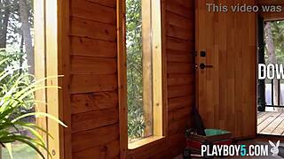 Fit Canadian Blonde Playboy Model Sky Pierce Undresses and Reveals Her Petite Body in a Cozy Cabin