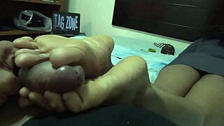 Neighbor's secret footjob session with cum