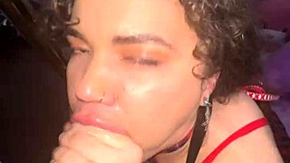 Frisky curly-haired slut gets a facial after getting stuffed