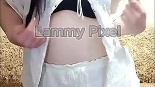 Horny brunette Lammy Pixel strips down to reveal her stunning ass and sexy curves