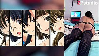 Reacting to hentai blowjobs with throat semen and big tits, loving my stepbrother's big ass display 😍