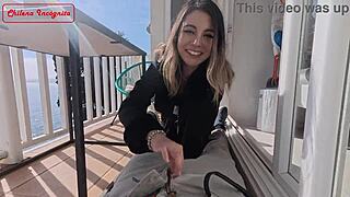 Intense public blowjob by the sea, bent over and riding.