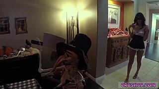 The teen step sister joins in for swallow fun during taboo family time